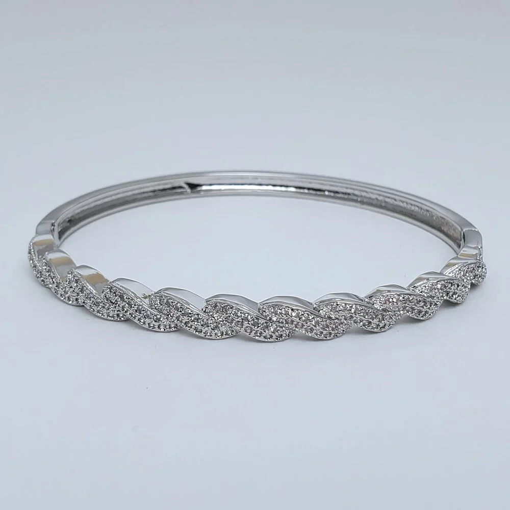 14K White Gold Womens 2ct Diamond Bangle Bracelet 14 K Sterling Silver Jewelry - Picture 2 of 7